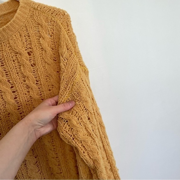 AMERICAN EAGLE Impossibly Soft Cable Knit Chenille Sweater Solid Mustard Yellow - Picture 9 of 16